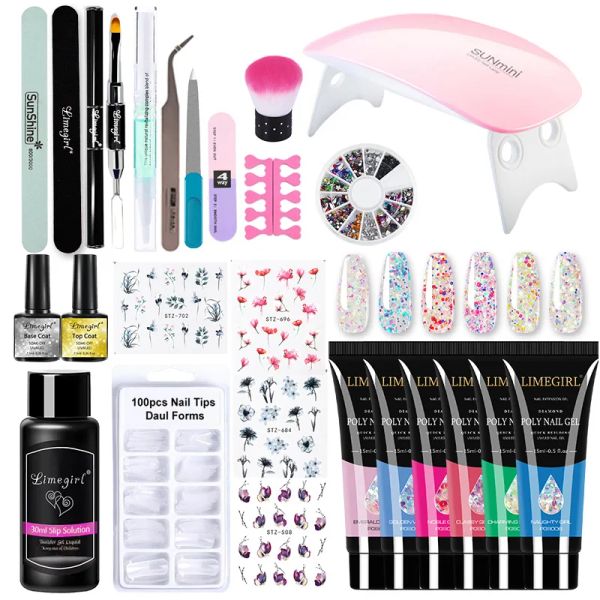 KITS LIMEGRILL CRISTAL Extension Conjunto de unhas Ferramenta ferramenta de mouse coleta de pincel de unhas de unhas de unhas conjunta de unhas conjunta de unhas