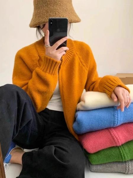 Frauen Strick koreanische Version Orange Double Reißverschluss runder Hals Langarmer Pullover für Herbst- und Winter Vielseitige dicke Strick -Strickjacke