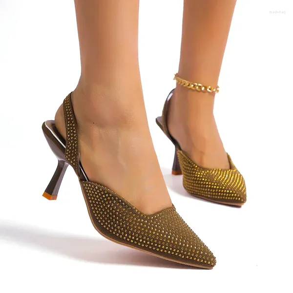 Scarpe eleganti sandali primaverili/estivi con tacchi alti da donna puntato posteriori colorati diamanti decorazioni