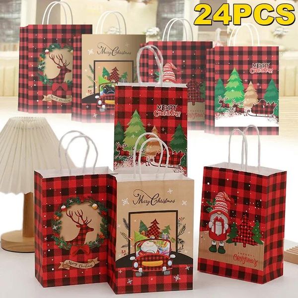 Geschenkverpackung 24pcs Weihnachtstaschen Kraftpapiertasche für Snack Kleidung Präsent