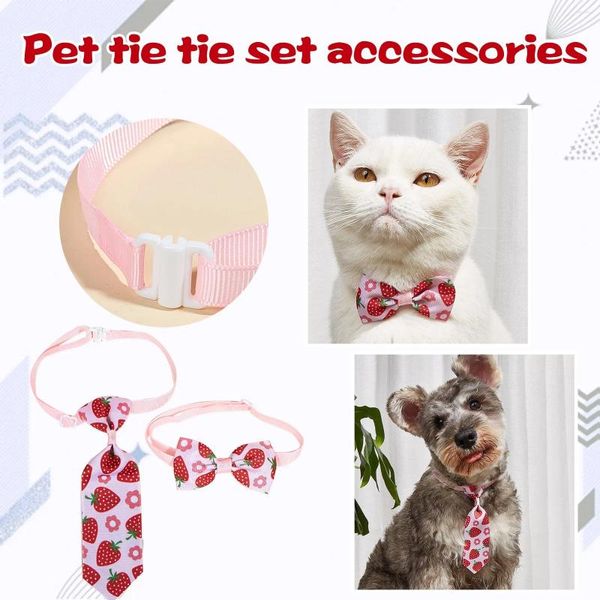 Hundekleidung Krawatte leichte Erdbeer -Set Bug Schmuck Haustier Katze Gentleman rosa Matten für Nahrung und Wasser klein trocken