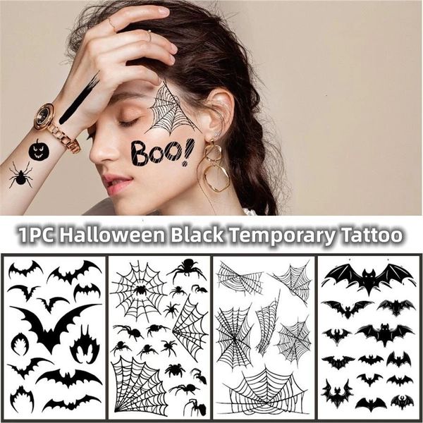 1pc Black Bat und Spiderweb Body Art Sticker Spooky Halloween Party Requisiten temporäre Tattoos 240408