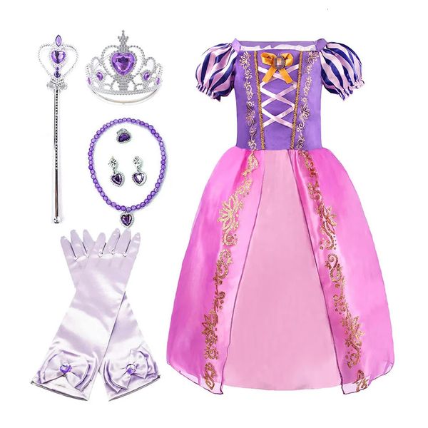 Rapunzel Dress for Girls Summer Princesa Fantas Crianças Fancamente Festa de Halloween Roupas Up Roupas emaranhadas 38T 240413