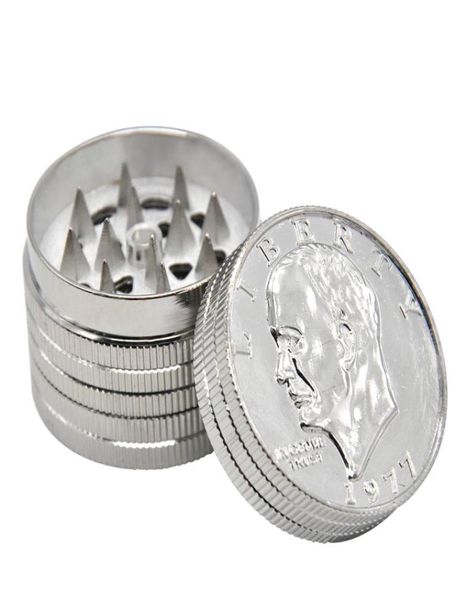 TOPBUFF 42mm Silbermünzenform Rauchermetall Tabakmühle 3 Schicht Handkurbel Brecher Rauch Krautmesser Magnetische Abdeckung6051001