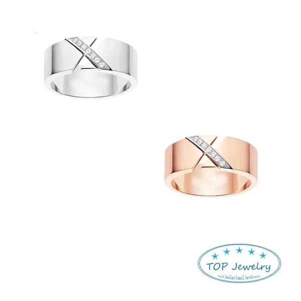 Frankreich Paris hoher Qualität 925 Sliver Roségold glattes Diamant X -Form Chaum t Ring für Paarpfandrechte Beweis 240401