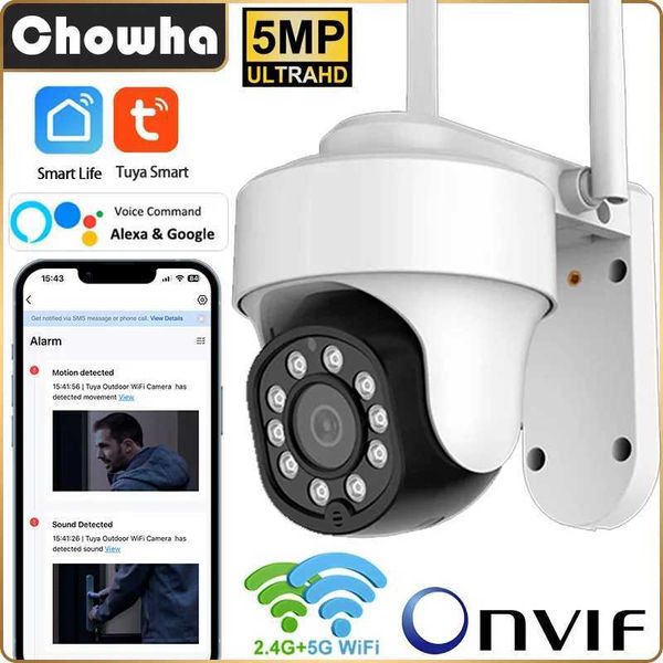 Câmeras IP câmeras Tuya Smart Outdoor Wi -Fi Câmera de 5MP de segurança à prova d'água Câmera de vigilância sem fio colorida Visão noturna Alexa IP Câmera 240413