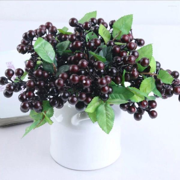 Dekorative Blumen 10 Stücke El Schlafzimmer Dekoration 20 cm Wein Rot Schaum Blaubeere Home Wohnzimmer Dekor Kunststoff Künstliche Blume