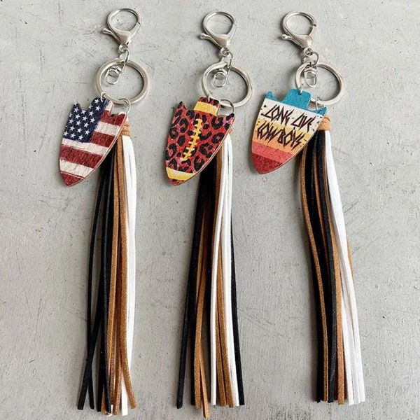 Keychains American Flagge Druck Arrow Head Charm gemischte Farbkasten Key Kette für Frauen Leoparden Fußball Arrowhead Western Keychain