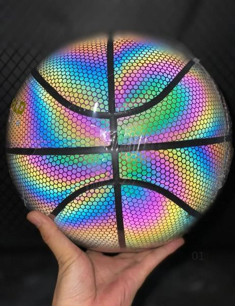 FVB 2020 Novo logotipo personalizado Rainbow Glow Holographic Luminous Reffortive Size 7 6 Bola de basquete 3298900