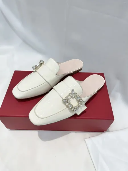 Pantofole scarpe da muggine a metà placcate per outwear da donna con fascia con fibbia diamanta quadrata