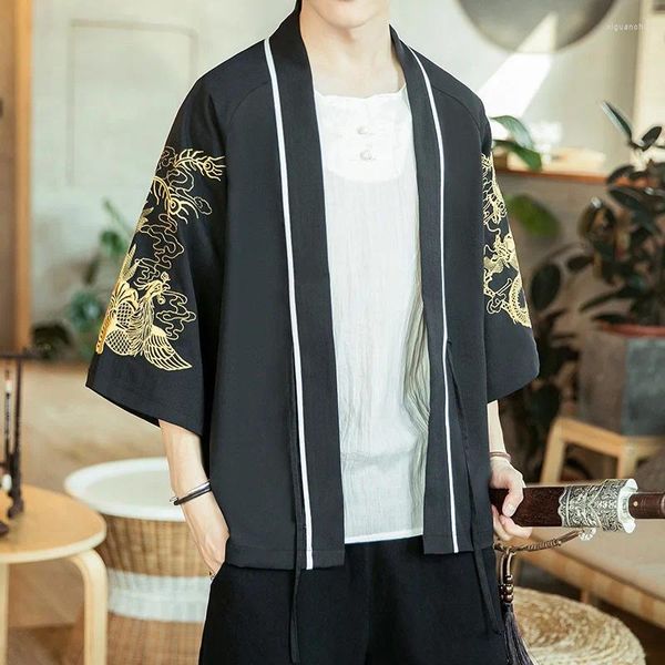 Abbigliamento etnico giacca in stile cinese retrò taoista abito giovane uomo estate giapponese sottile cardigan kimono a tre quarti di manicotto