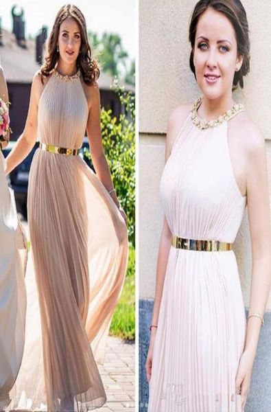 Neue erstaunliche hochwertige Abendkleider mit Chiffon -Halfterhals mit goldenen Schärpen elegante Abendkleider OGSTUFF Billig Bridesmai2331806