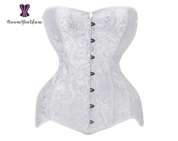 Corseletta da sposa bianca Korset overbust Korset sexy full body shaper xs a 6xl in acciaio a spirale corsewear a busto lungo busto corsewear 942 Y111990232091875