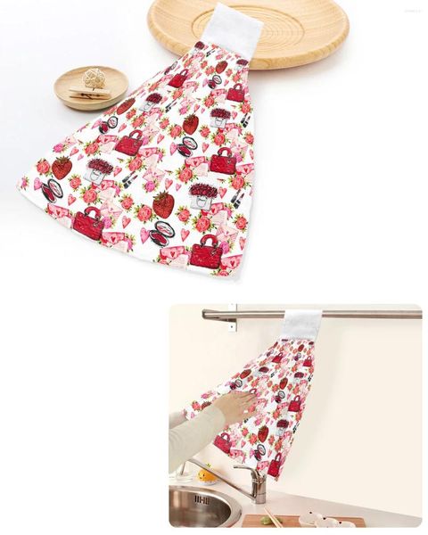 Toalha Love Love Strawberry Batom Rose Flower Bag Letter Hand Toalhes casa cozinha banheiro pendurada panos de prato absorvente Limpa personalizada