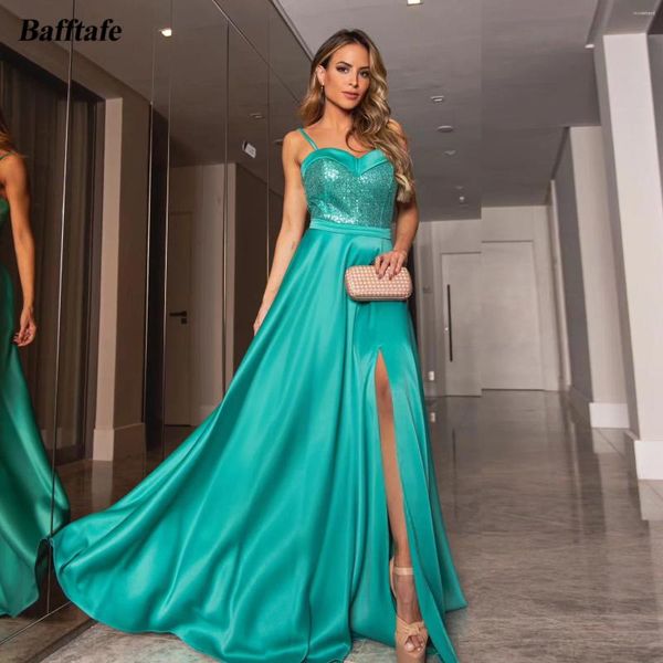 Partykleider Bafftafe Green Beach Long Prom Pequines Top High Slit Frauen formelle Kleider Spaghetti -Gurt Spezielle Abendkleid