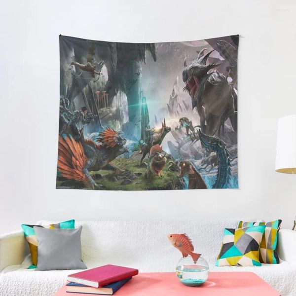 Wandteppiche Ark Survival Evolve Dino Fight Tapestry Room Dekoration Accessoires Ästhetische Dekorationen Wanddeko