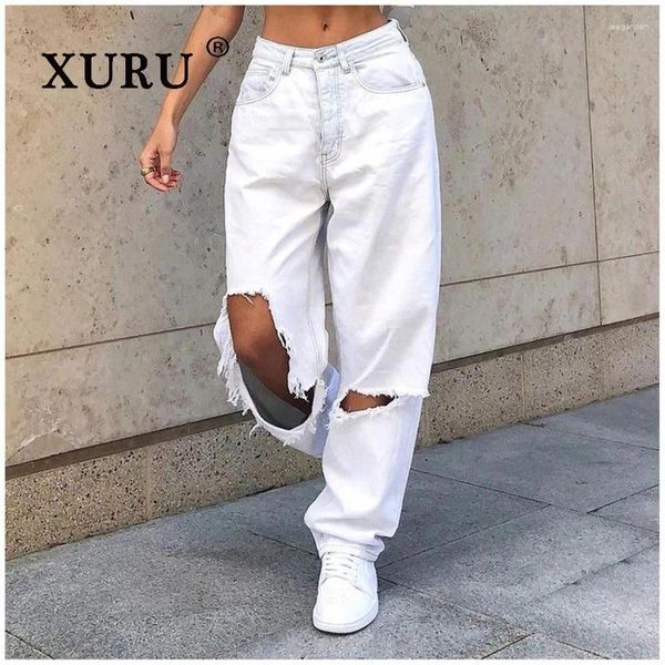 Frauen Jeans Xuru - Europäische und amerikanische lose Loch tragen sexy verkaufen weiß long K1-3219
