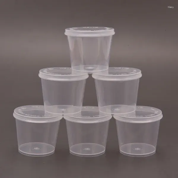 Elimina contenitori 25pcs 25 ml di plastica usa e getta in plastica tazza di vernice in scatola alimentare con coperchi incernierati