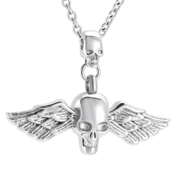 ZZL130 Eterno Wing Skull Head Design Cool Men Necklace Funeral Urn Ash Cash Cremation Jewelry Ciondolo per Ashes7826883