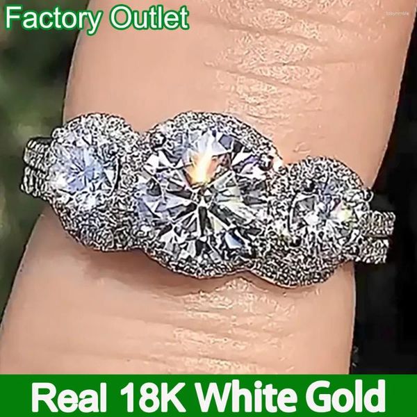 Cluster Rings Custom Real 18k белого золота свадебные наборы кольцо кольцо женщин Взаимодействие годовщина обручальное кольцо Три из туманита Моассанит Алмаз