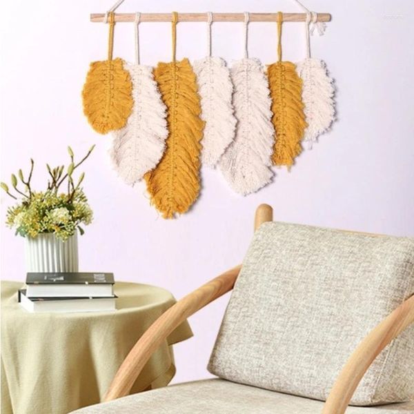 Arazzi Nordic Macrame Boho Room Decor Wall Hanging Dream Catcher Cotton Filo intrecciato a forma di foglia a forma di arazzo decorazione camera da letto