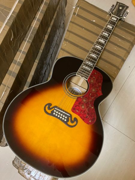 Gitarre in 3 Tage Großhandel Top -Quality Massive Top 12 Saiten Sunburst Color Acoustic Gitarre