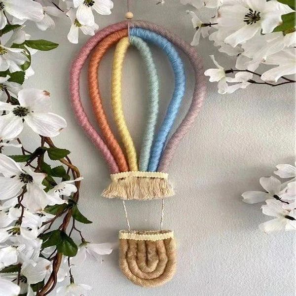 Dekorative Figuren Nordisch gewebter Luftballon Wandhänge Ornamente Makrame Rianbow Tapestry Anhänger Baby Kids Room Kindergarten Dekoration