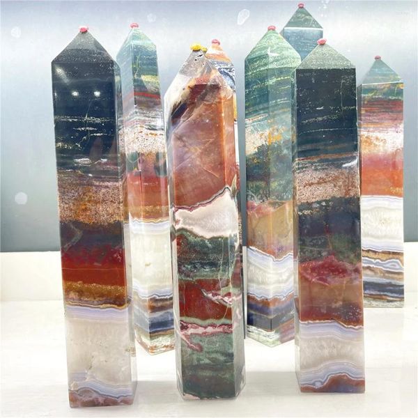 Dekorative Figuren 25-30 cm Buntes Achat natürlicher Ozean Jasper Point Tower Großgröße Landschaft Jade Kristall Stein Reiki Heilungsgarten