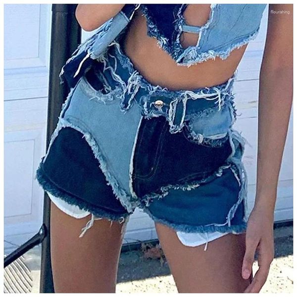 Frauen Jeans Ankunft 2024 Sommer Damen sexy hohe Taille Straight Patchwork gewaschene Höschen Unterhose Denim Shorts