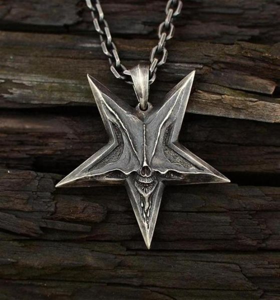 Vintage Herren Satanic Inverted Pentagramm Schädel Anhänger Halskette für Männer Punk Demon Chaos Star Baphomet Schmuck Halsketten284K7334844