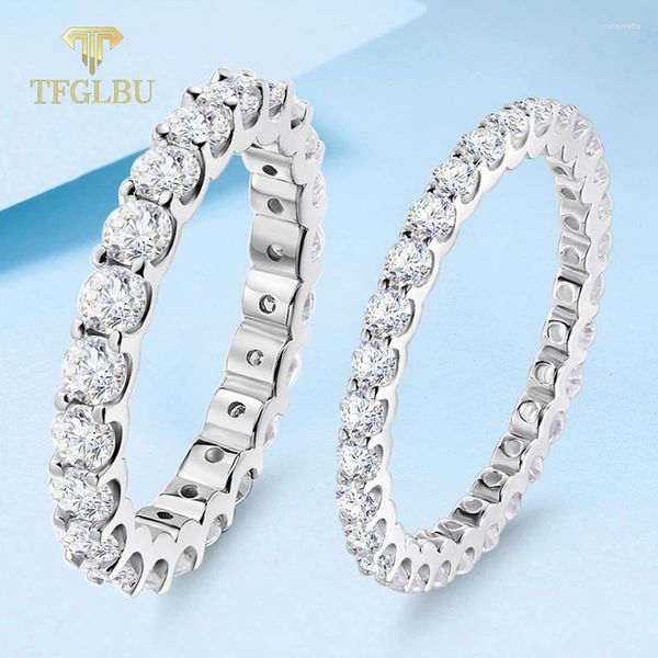 Anelli a grappolo Tfglbu Real 2/3mm Brilliant Cut Moissanite S925 Sterling Sliver Ring per donne Impible Matching Band Gift GIECH