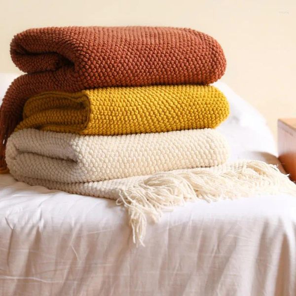 Cobertores Soild Color Sofá Throw Plain com borlas de traslado Office Shawl Nap ar condicionado Cama decorativa