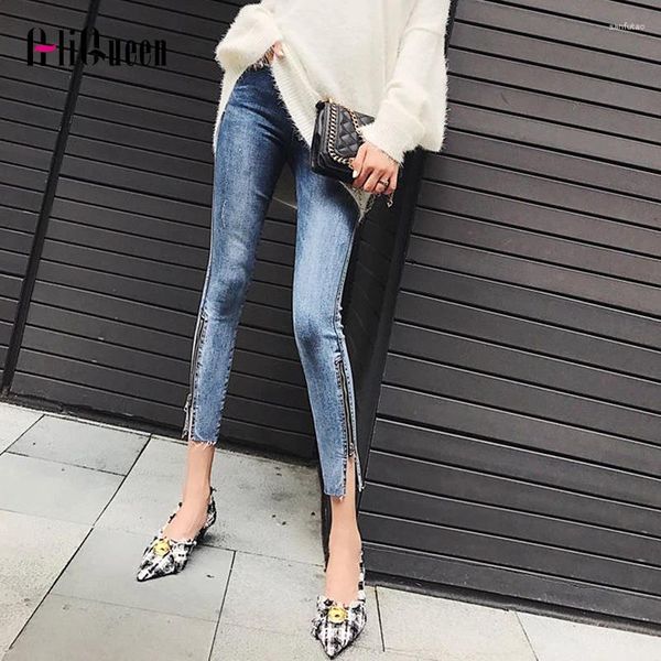 Jeans femininos Mulheres sexy apertando o quadril levantando leggings calças lápis calça lateral zíper elástico jea