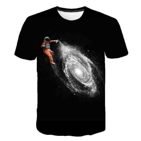 24 new2023 novo espacial estrelado astronauta 3d casal de camisetas impressas de manga curta personalizável