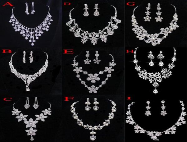 Crystal Bridal Jewelry Wedding Acestories Dese conjuntos de duas peças de cor de prata em estoque de colar de vestido de noiva de shinestone Brincos 20153596902