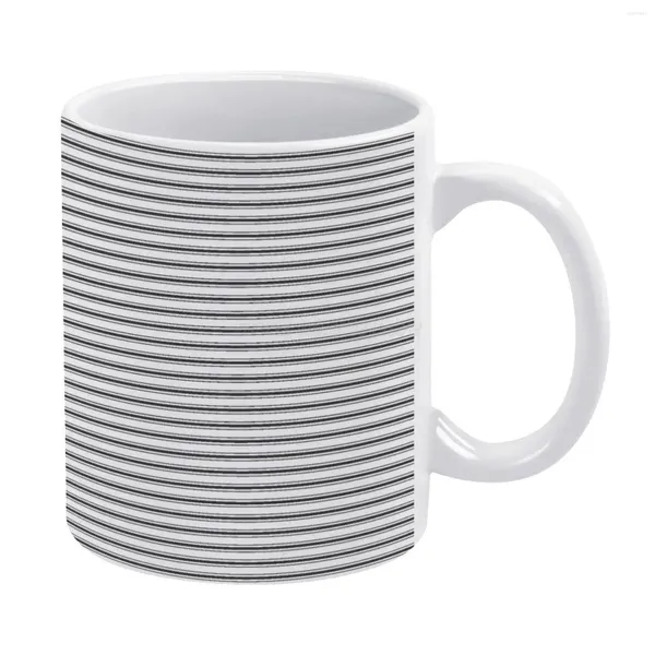 Tassen Matratze ticken schmal gestreifte Muster in dunkelschwarz -weißer Tasse 11oz lustige Keramik -Kaffee -Tee -Milch Tassen Dar