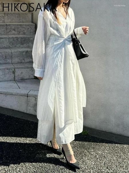 Lässige Kleider V-Neck-Knopf Lose Hemdkleid Kink Design Langarm Split Robe 2024 Frühlings Sommer Japaner elegantes Vestidos Mujer