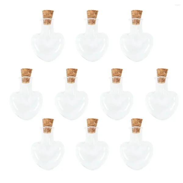 Vazo 10 adet aşk kalp şekli mini dilek zanaat cam şişe kavanozları mantar (berrak)
