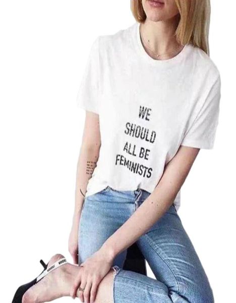 В целом мы все должны быть феминистской футболкой женские топы белые хлопковые повседневные футболки, дамы свободные футболки плюс размер мода Лето 205980465