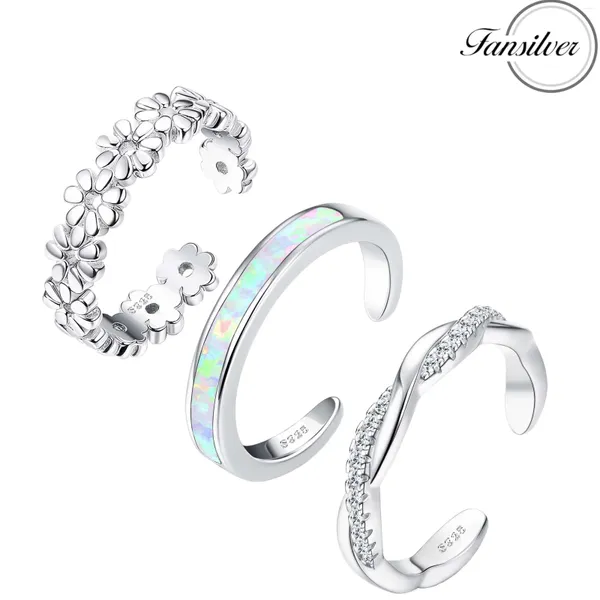 Cluster -Ringe Fansilver 925 Sterling Silber Zeh für Frauen verstellbare weiß vergoldete Blume Cz Schlange Twist Opal Band Schmuck