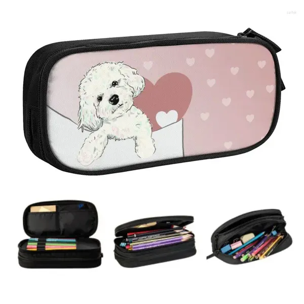 Bolsas de cosméticos fofinhos Poodle no bolso da escola Casos de lápis menina menina de grande capacidade para cachorros bolsas bolsas estudantes papelaria