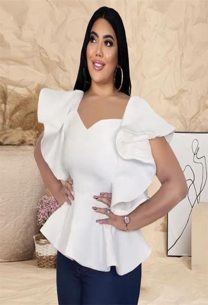 Tops della camicetta bianca Plus size Donne a increspatura di camicie peplum camicie serali sera fuori occasione blusa drop estate 2105276378106