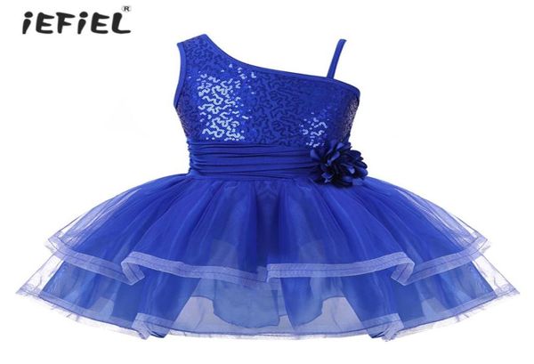 Iefiel Girls OneShoulder Tutu Ballet Dress Gymnastics collants para garotas Ballerina Dancewear lantejas