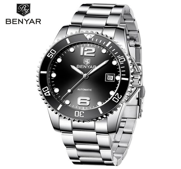 2019 Benyar Top Brand Men Mechanical Watch Automatisch Mode Luxus Edelstahl Männlich