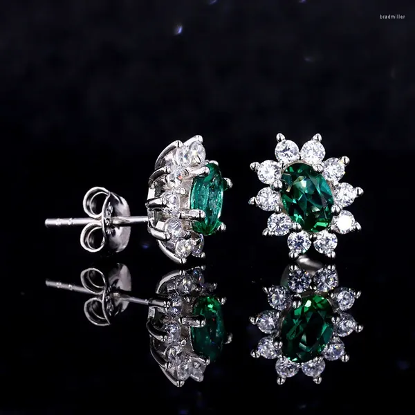 Orecchini per borchie Laboratorio coltivato smeraldo diana design 925 sterling argento per donna regalo di compleanno di gioielli