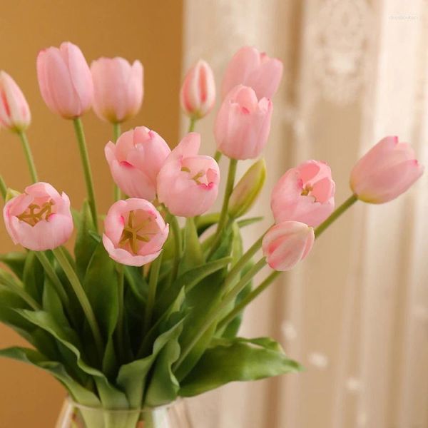 Fiori decorativi 5 pezzi di colori solidi tulipano artificiale bouquet rifinito rifinito per matrimoni festival festival di compleanno decorazioni da giardino