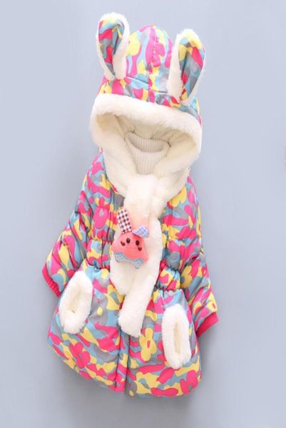 Inverno garotas jaqueta infantil infantil garotas casacats crianças algodão quente camuflagem impressão de roupas externas casaco de coelho ouvidos de grossa CL1079580