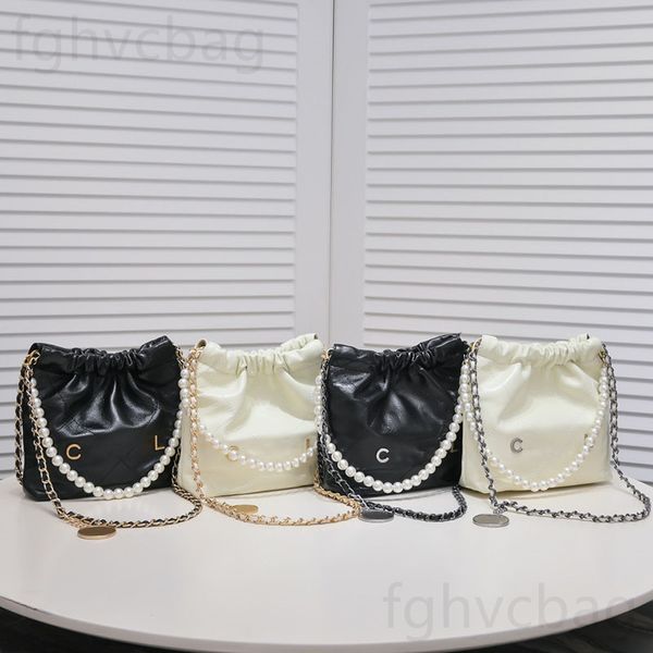 Yüksek versiyon gerçek deri çanta çanta kadın mini 22bag tasarımcı çanta inci zinciri omuz çantası moda çanta elmas desen crossbody çantaları kutu ile iki parçalı