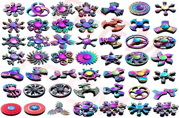 120 tipos de brinquedos giratórios de estoque Rainbow Hand Spinners Tri- Metal Gyro Dragon Wings Eye Finger Spinning Top Spinner Witn Box8560742