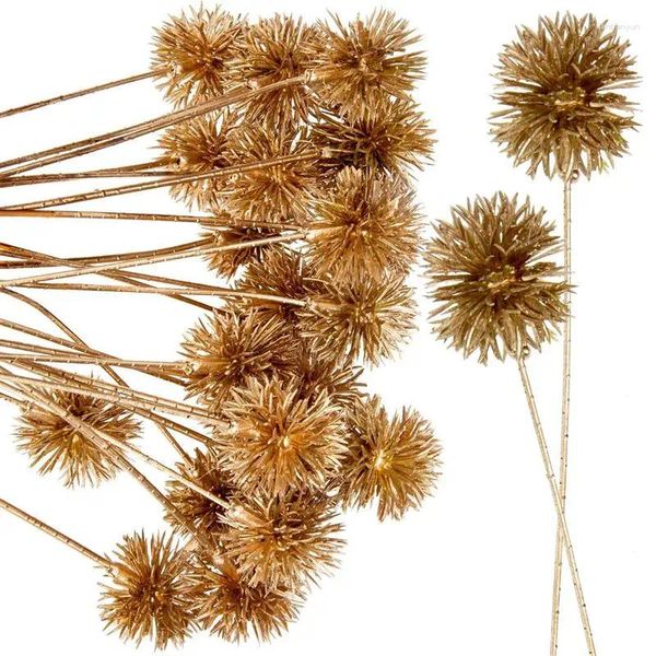 Dekorative Blumen 12pcs Weihnachten Künstliche Picks Stängel Gold Eukalyptus Blatt gefälschte Pflanzenblumblumen Bouquet Ornament Hochzeitsfeier Dekoration